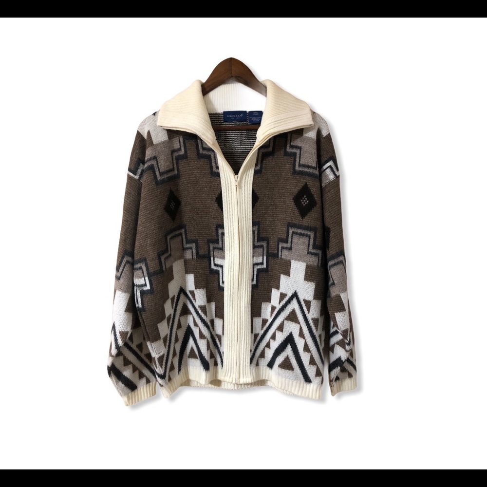 SOLD EUC Towncraft Aztec print full zip sweater - Picture 2 of 5